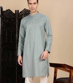 Grey cotton textured kurta for mens