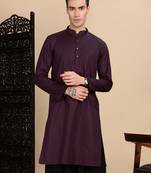 Wine cotton textured kurta for mens