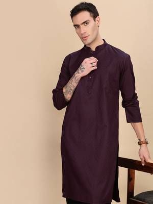 Wine cotton textured kurta for mens 2
