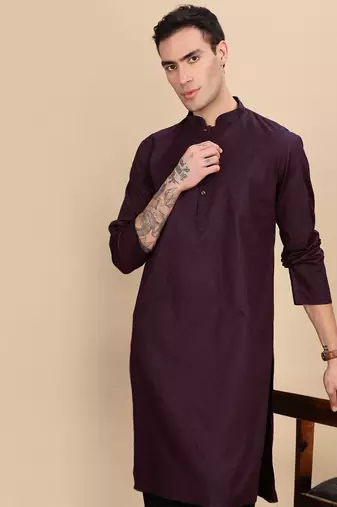 Wine cotton textured kurta for mens