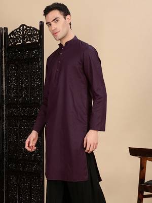 Wine cotton textured kurta for mens 3