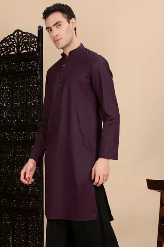 Wine cotton textured kurta for mens