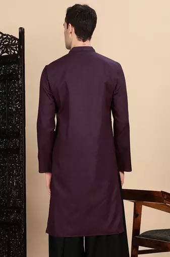 Wine cotton textured kurta for mens