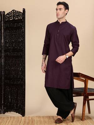 Wine cotton textured kurta for mens 5