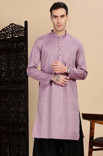 Mauve cotton textured kurta for mens