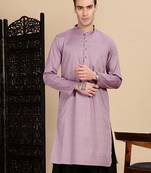 Mauve cotton textured kurta for mens