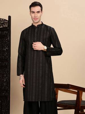 Black cotton textured kurta for mens 1