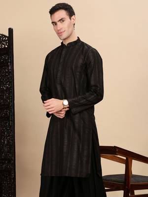 Black cotton textured kurta for mens 3