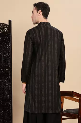 Black cotton textured kurta for mens