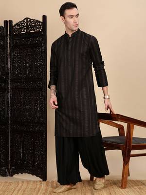 Black cotton textured kurta for mens 5