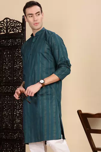 Firozi cotton textured kurta for mens