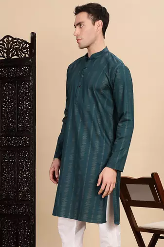 Firozi cotton textured kurta for mens
