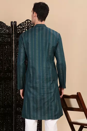 Firozi cotton textured kurta for mens