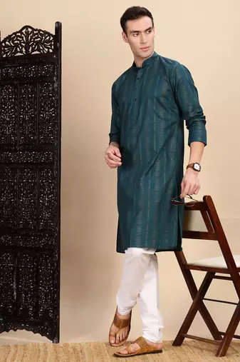 Firozi cotton textured kurta for mens