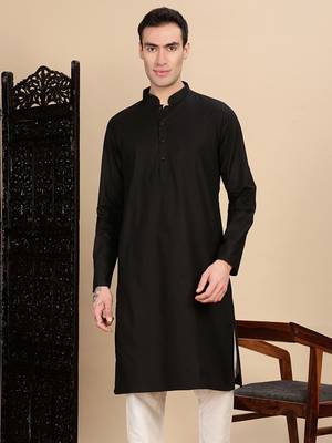 Black cotton textured kurta for mens 1