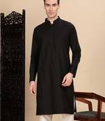 Black cotton textured kurta for mens