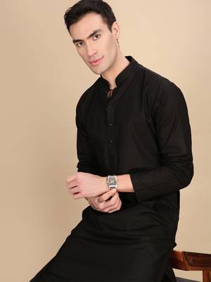 Black cotton textured kurta for mens 2