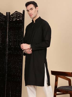Black cotton textured kurta for mens 3