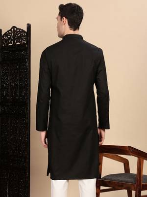 Black cotton textured kurta for mens 4