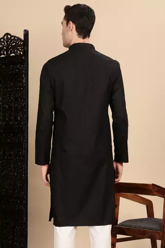 Black cotton textured kurta for mens