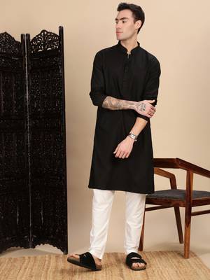 Black cotton textured kurta for mens 5