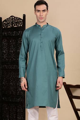 Grey cotton textured kurta for mens