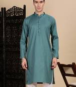 Grey cotton textured kurta for mens