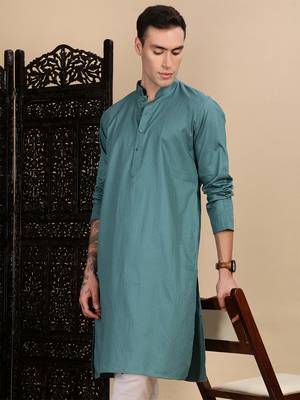 Grey cotton textured kurta for mens 2
