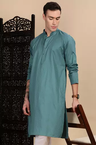 Grey cotton textured kurta for mens