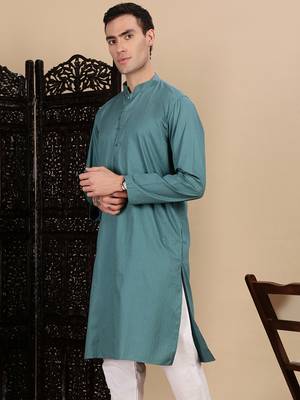 Grey cotton textured kurta for mens 3