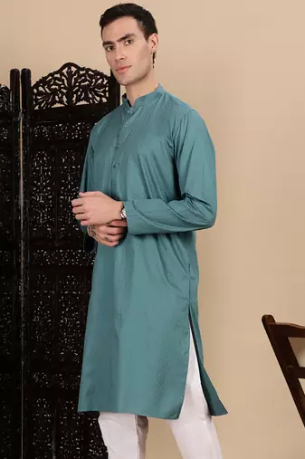 Grey cotton textured kurta for mens
