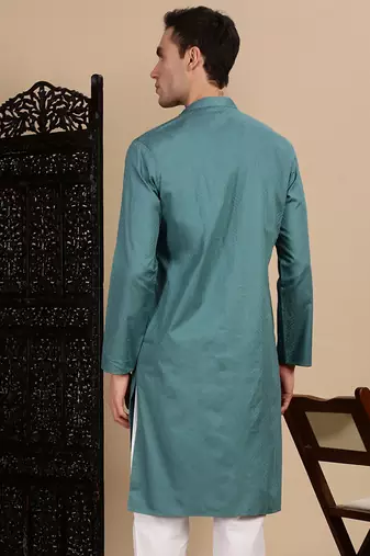 Grey cotton textured kurta for mens