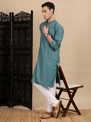 Grey cotton textured kurta for mens 5
