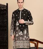 Black silk blend zari kurta for mens