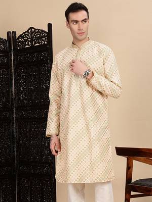 Deep beige cotton sequins kurta for mens 1