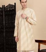 Deep beige cotton sequins kurta for mens