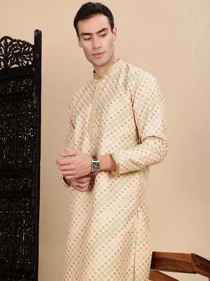 Deep beige cotton sequins kurta for mens 2
