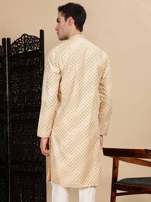 Deep beige cotton sequins kurta for mens 4