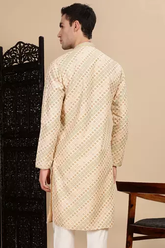 Deep beige cotton sequins kurta for mens