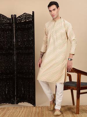 Deep beige cotton sequins kurta for mens 5