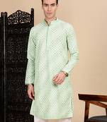 Light green cotton sequins kurta for mens