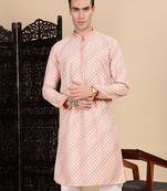 Light pink cotton sequins kurta for mens