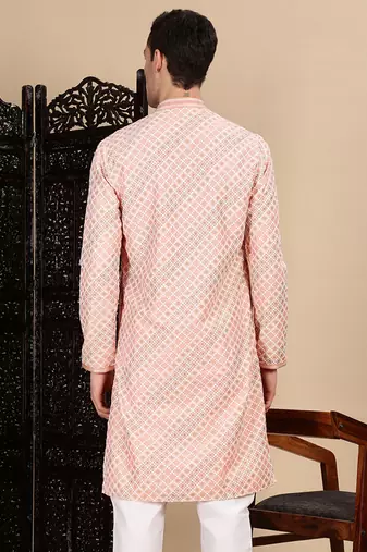 Light pink cotton sequins kurta for mens