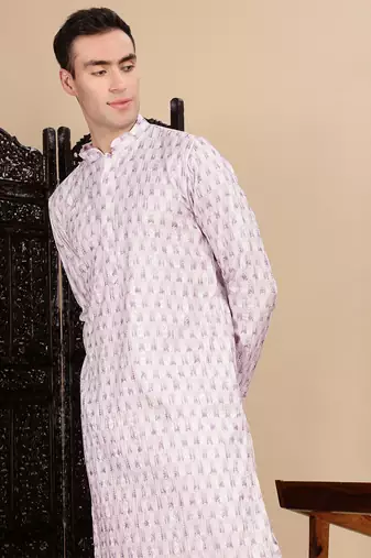 Voilet cotton printed kurta for mens