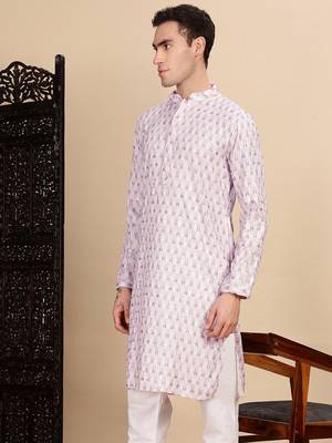 Voilet cotton printed kurta for mens 3
