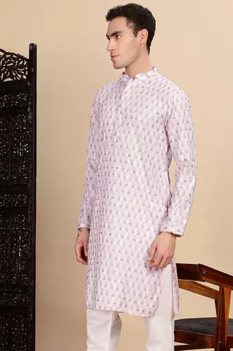 Voilet cotton printed kurta for mens