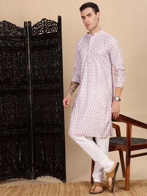 Voilet cotton printed kurta for mens 5