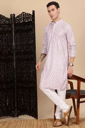 Voilet cotton printed kurta for mens