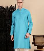 Sea green cotton textured kurta for mens