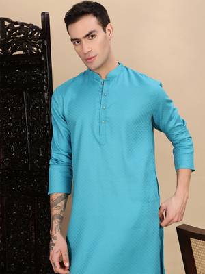 Sea green cotton textured kurta for mens 2